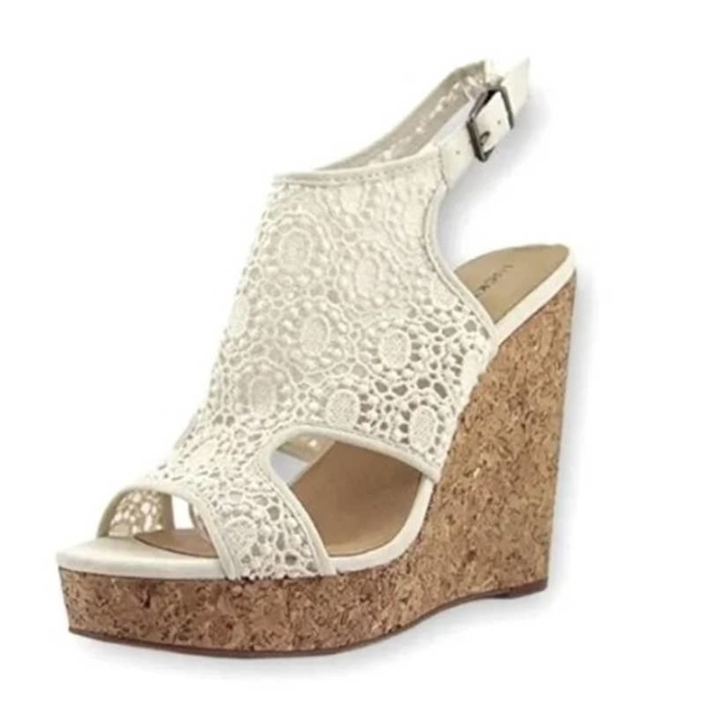 LUCKY Brand Raziah 7.5 Cream Crochet Lace Wedges EUC